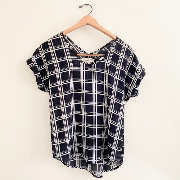 Pink Rose Tops - Pink Rose Black Checker Print Short Sleeve Shirt